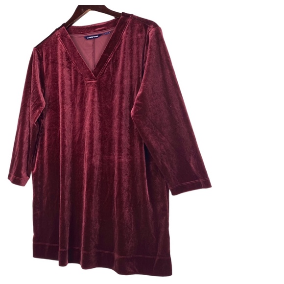 Lands End XLP XL Petite 18 1X Top Tunic Shirt Velour Velvet Burgundy Holiday - Picture 1 of 3